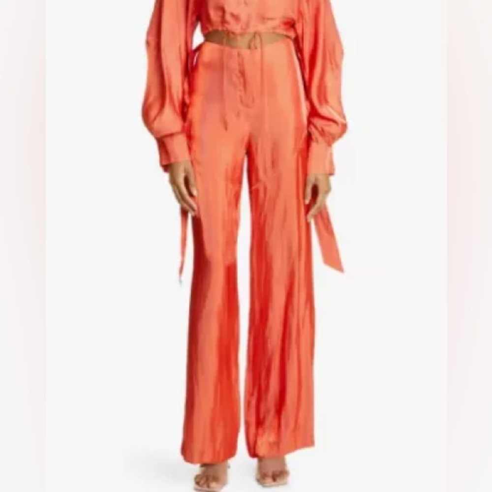 Cult Gaia Sinead Crushed Satin Wide Legs Pants